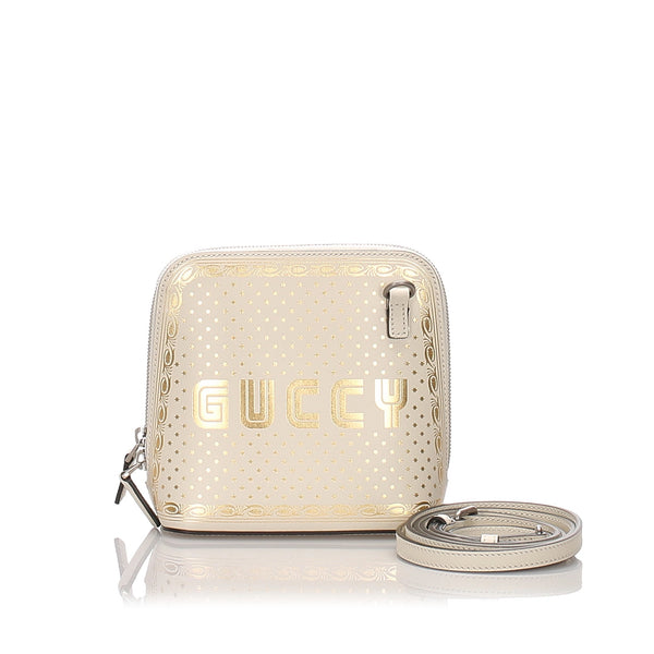 Gucci Calfskin Mini Guccy Cream Gold Crossbody Bag