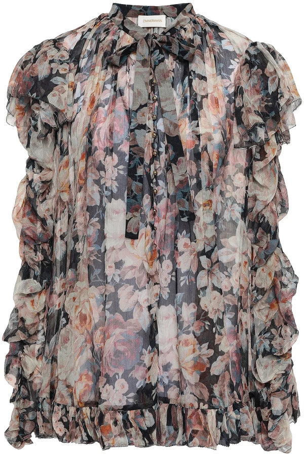 Zimmermann ruched floral print silk blouse Size 1