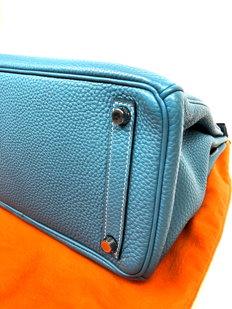 Hermes HAC Birkin Bag Bleu Jean Togo with Palladium Hardware 28 at 1stDibs