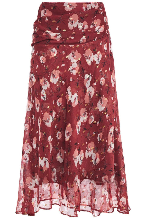 WALTER BAKER Ruched floral chiffon midi skirt Size 0 NWT