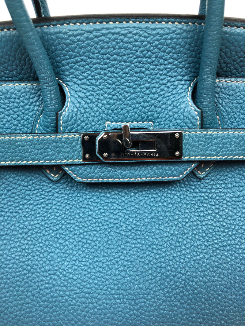 Hermes 28cm Blue Jean Epsom Leather Palladium Plated HAC Birkin