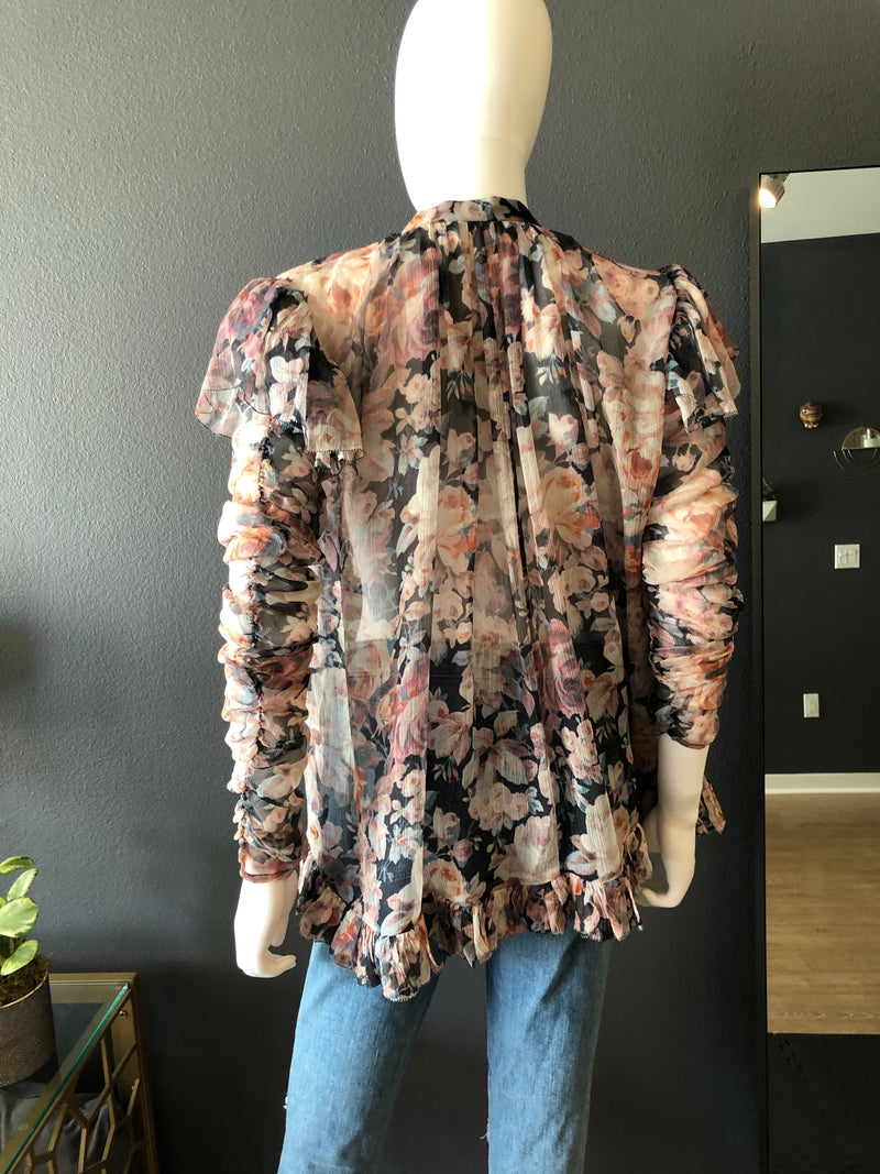 Zimmermann ruched floral print silk blouse Size 1