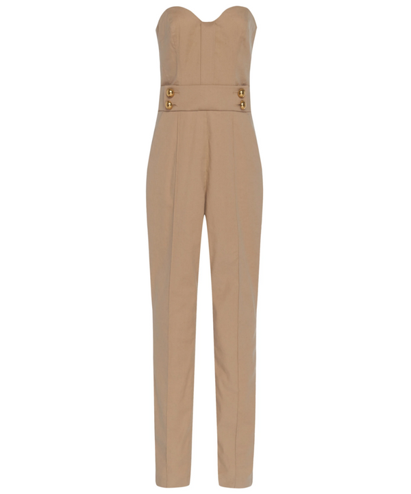 Veronica Beard Strapless Linen Khaki Jumpsuit Size 00 -NWT